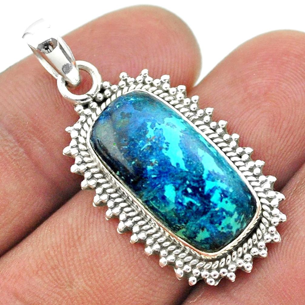 9.04cts natural blue chrysocolla 925 sterling silver pendant jewelry t53405