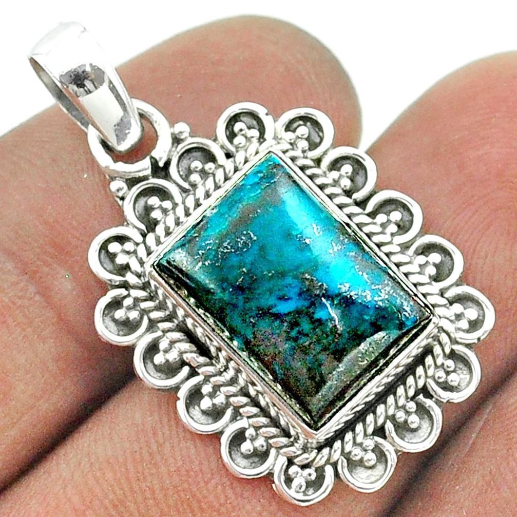 7.35cts natural blue chrysocolla 925 sterling silver pendant jewelry t56012