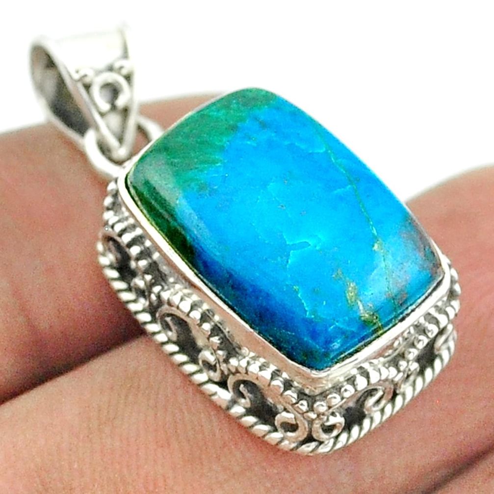 11.54cts natural blue chrysocolla 925 sterling silver pendant jewelry t56019