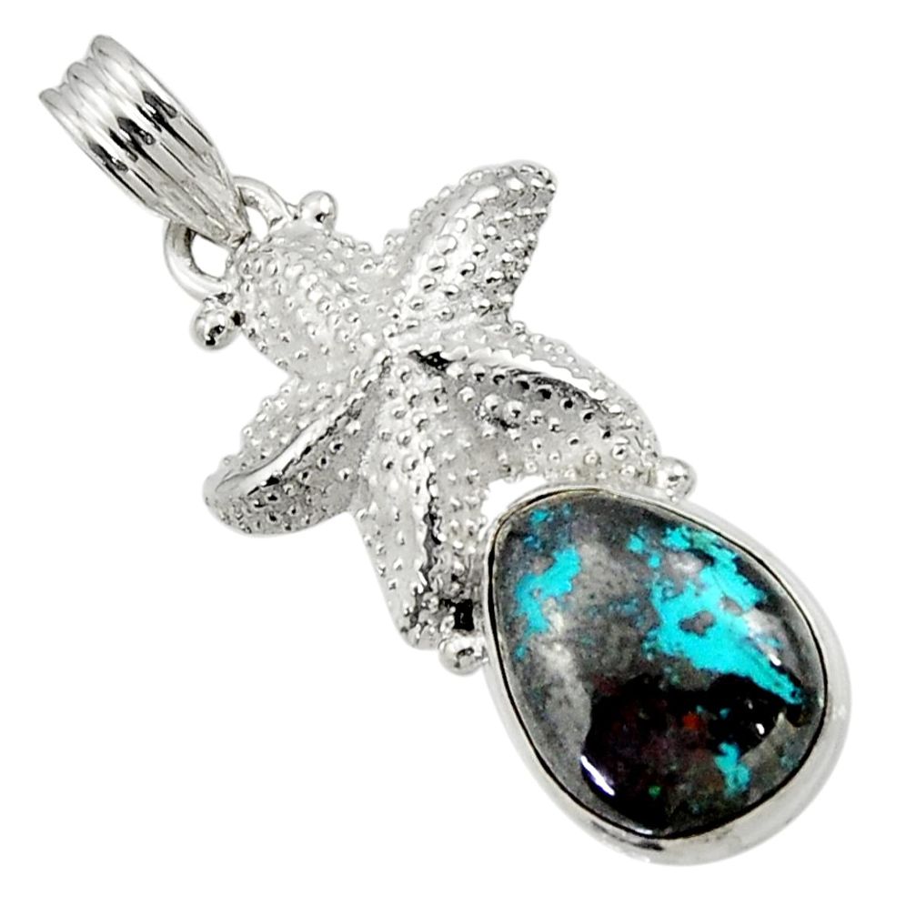  blue chrysocolla 925 sterling silver star fish pendant d44928