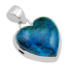 10.94cts natural blue chrysocolla heart shape sterling silver pendant y93337