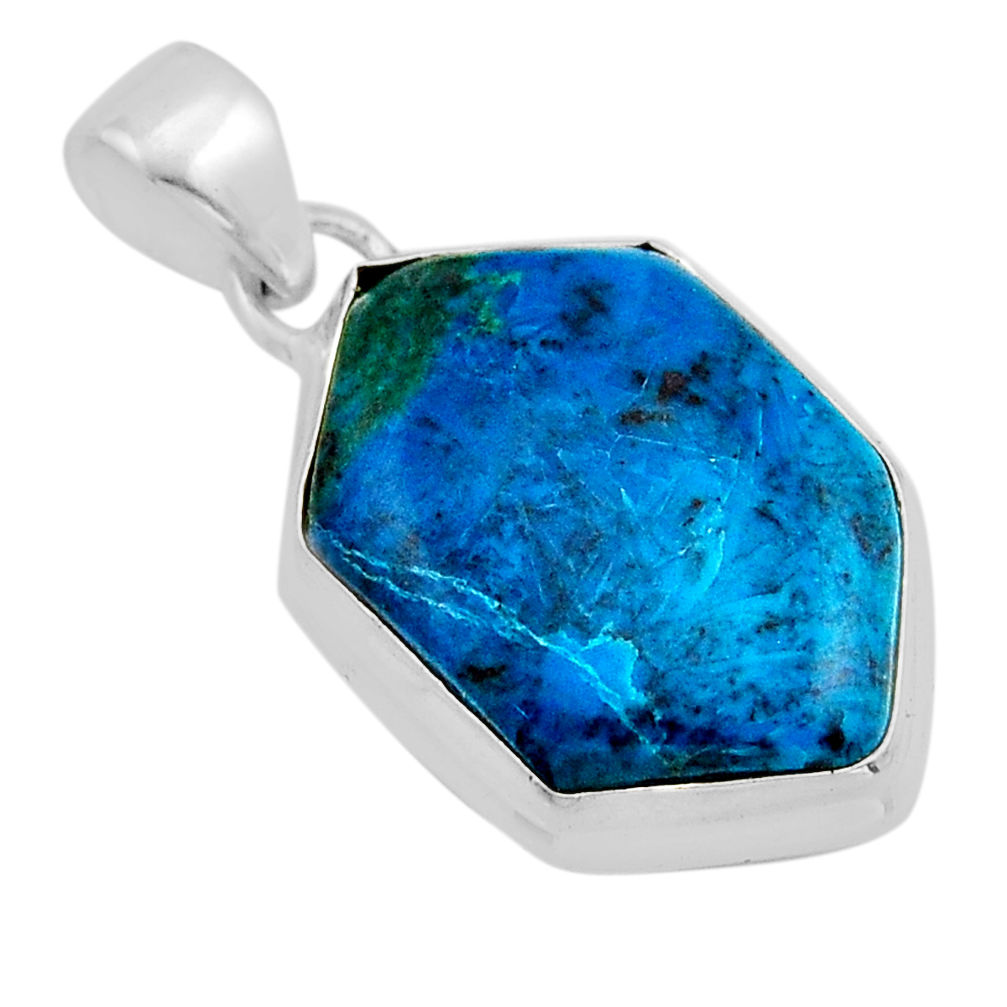 9.67cts natural blue chrysocolla hexagon shape 925 silver pendant jewelry y93325