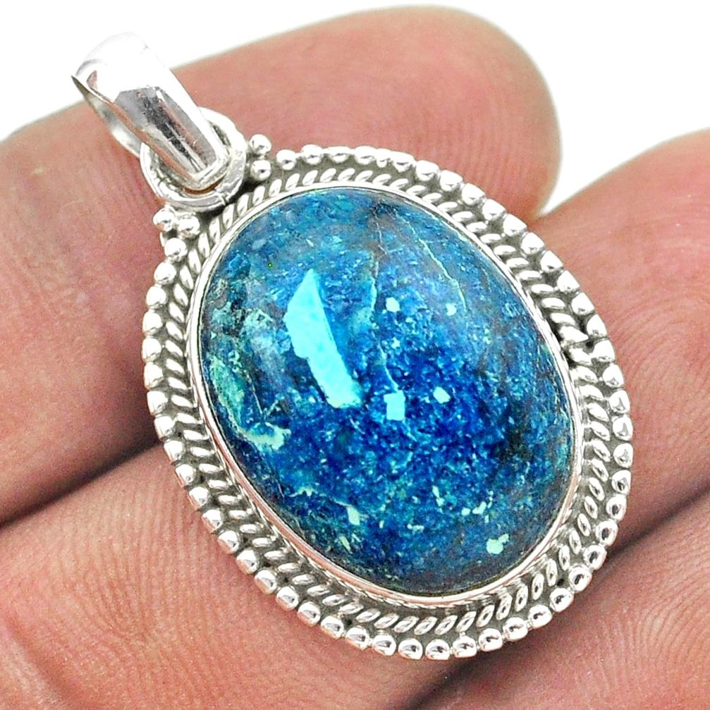 16.32cts natural blue chrysocolla oval sterling silver pendant jewelry t53403