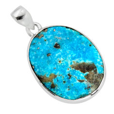10.46cts natural blue chrysocolla oval sterling silver pendant jewelry y77406
