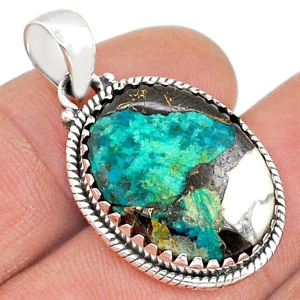 13.87cts natural blue chrysocolla shungite 925 sterling silver pendant u87344