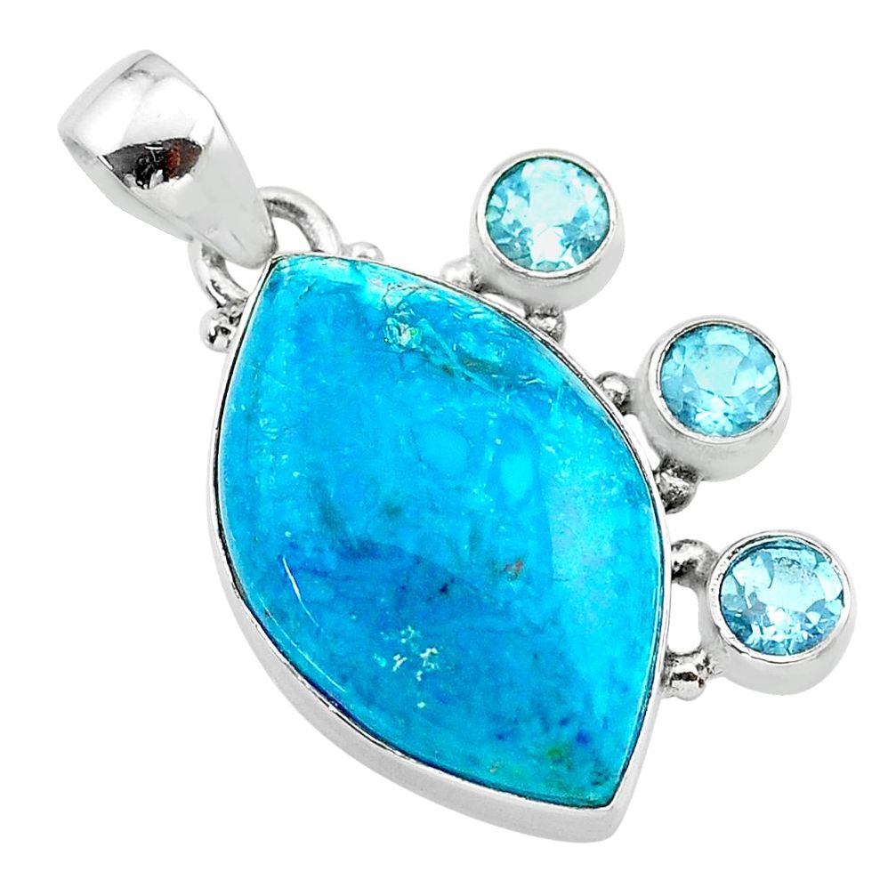 16.70cts natural blue chrysocolla topaz 925 sterling silver pendant t30440