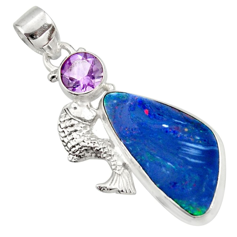  blue doublet opal australian 925 silver fish pendant d45425