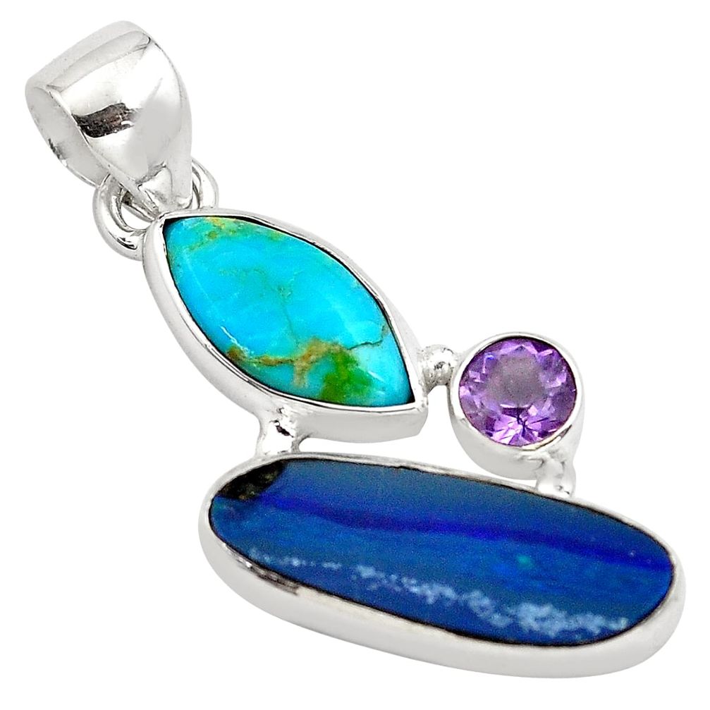 10.76cts natural blue doublet opal australian 925 silver pendant p79669