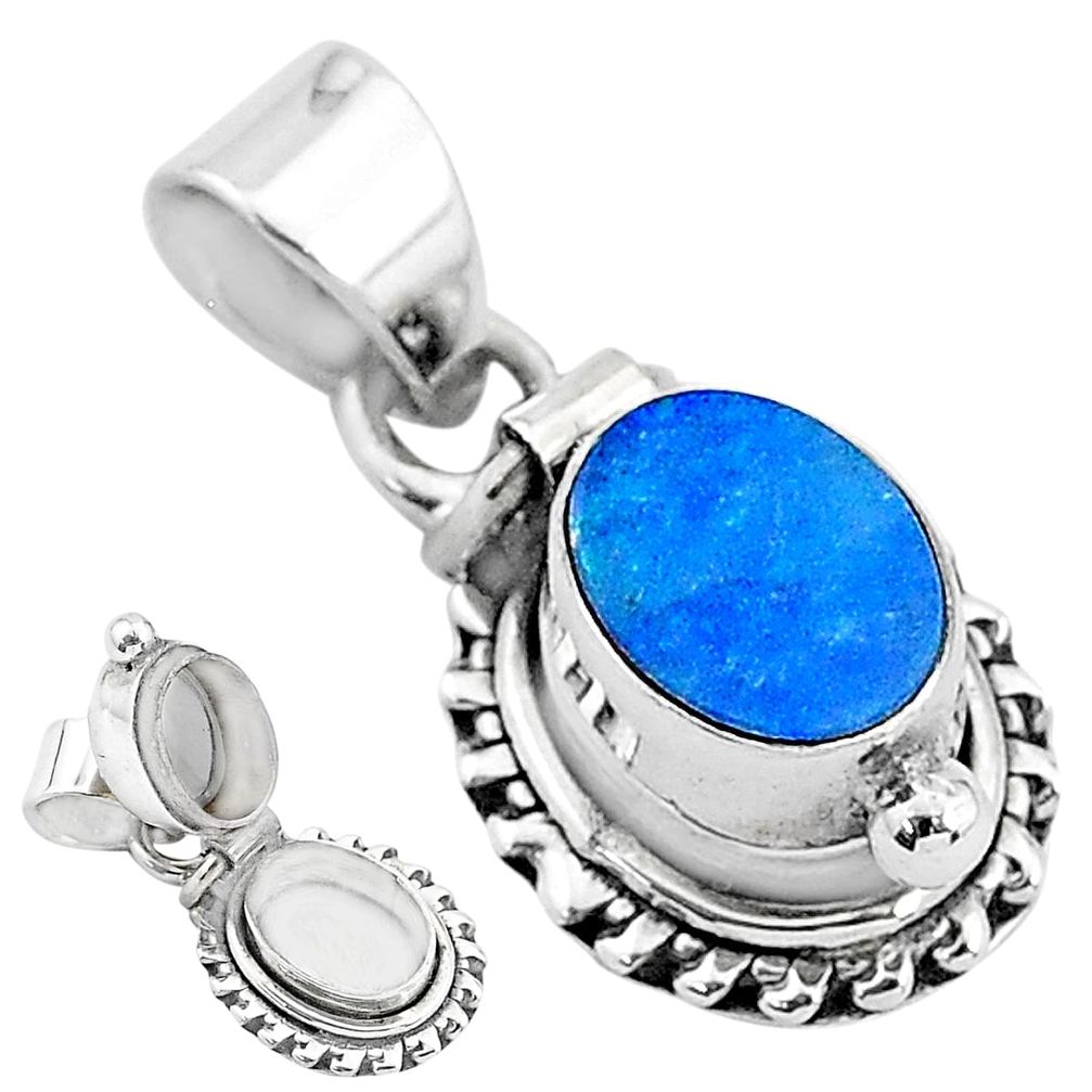 2.01cts natural blue doublet opal australian 925 silver poison box pendant t3759