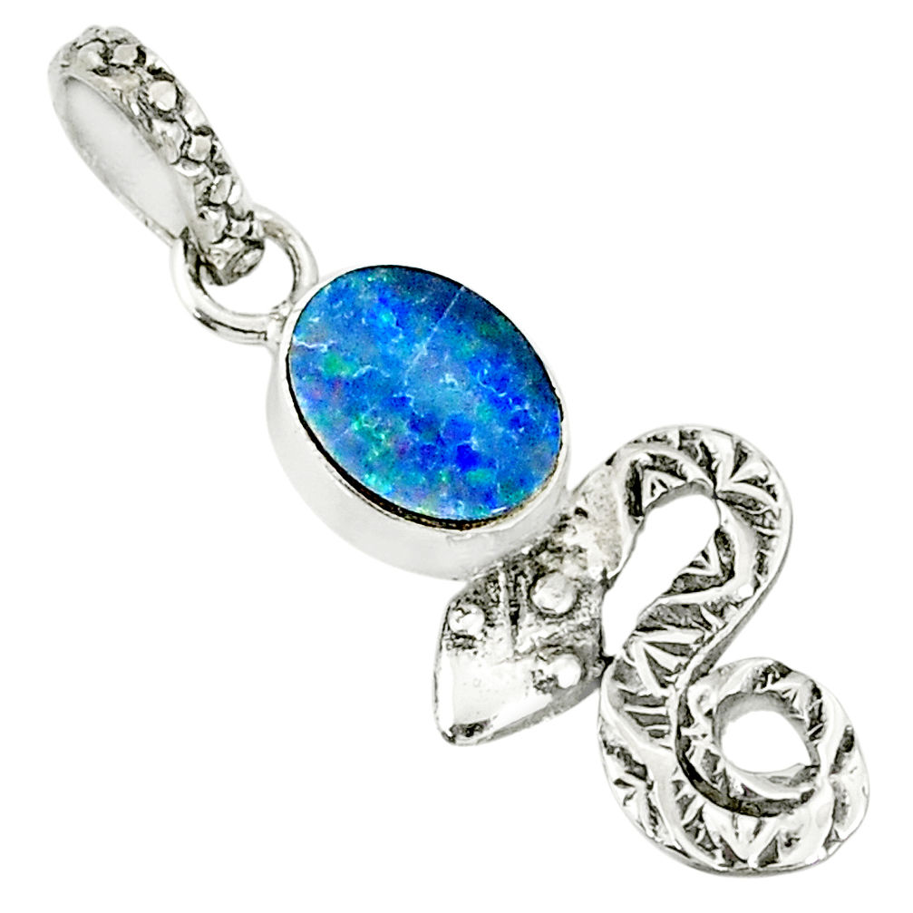 2.22cts natural blue doublet opal australian 925 silver snake pendant r78430