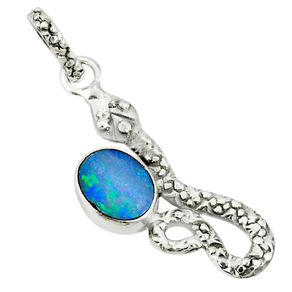 2.56cts natural blue doublet opal australian 925 silver snake pendant r78475