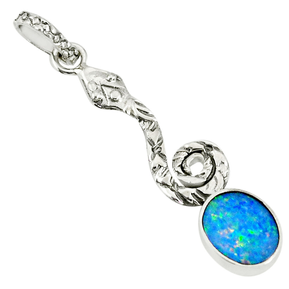 2.60cts natural blue doublet opal australian 925 silver snake pendant r78515