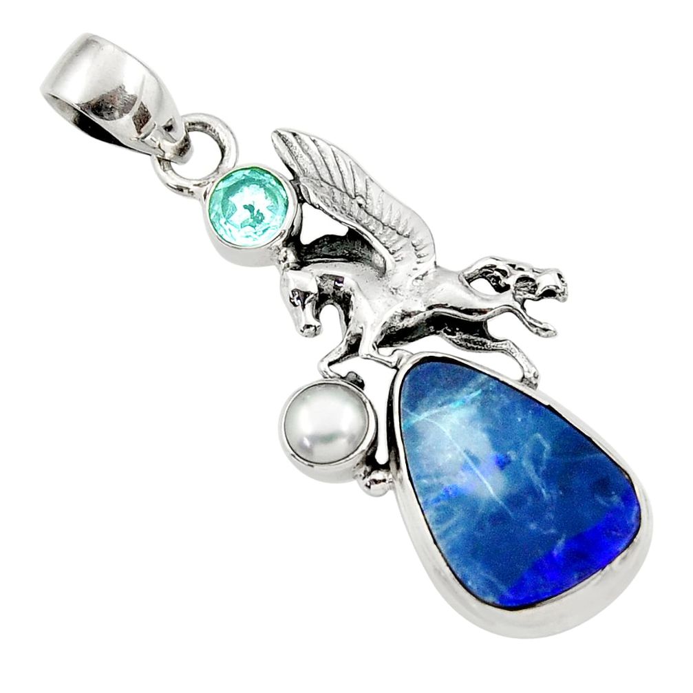  blue doublet opal australian 925 silver unicorn pendant d45834