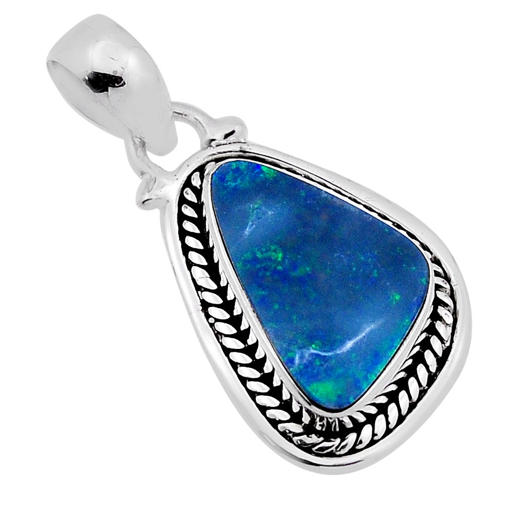3.83cts natural blue doublet opal australian 925 sterling silver pendant n31621
