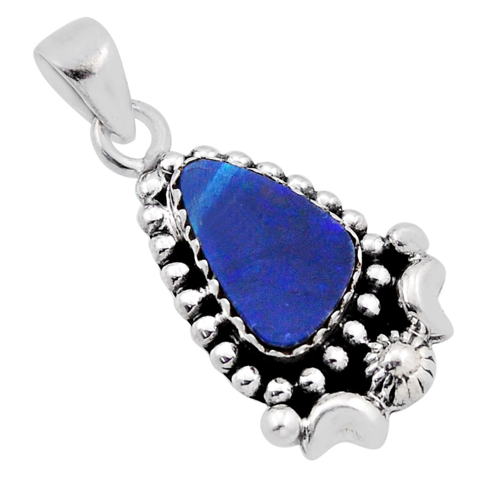 2.30cts natural blue doublet opal australian 925 sterling silver pendant n44368