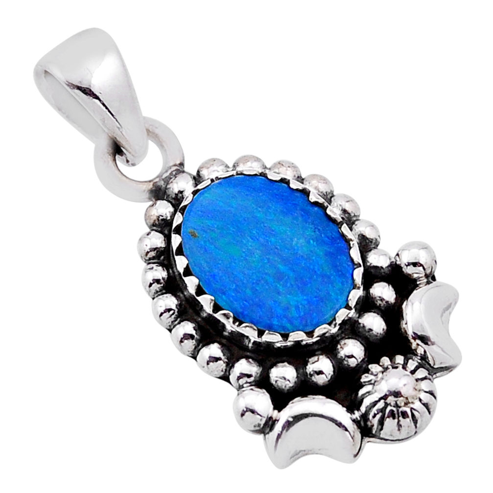 3.18cts natural blue doublet opal australian 925 sterling silver pendant n54062