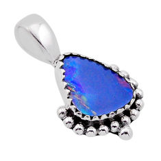 2.54cts natural blue doublet opal australian 925 sterling silver pendant n54067