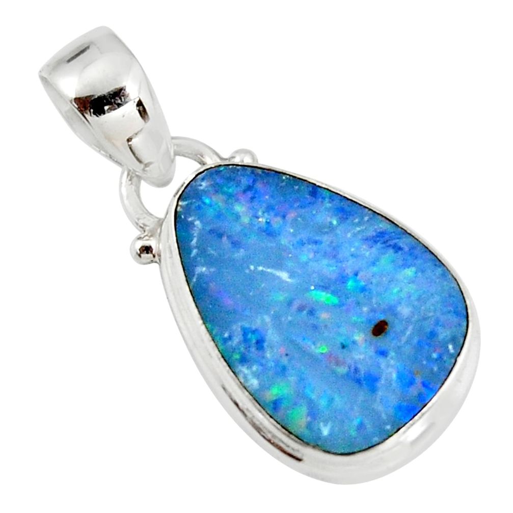 7.48cts natural blue doublet opal australian 925 sterling silver pendant r19596