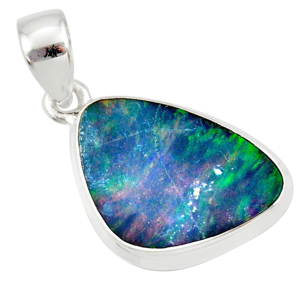 8.95cts natural blue doublet opal australian 925 sterling silver pendant r36112