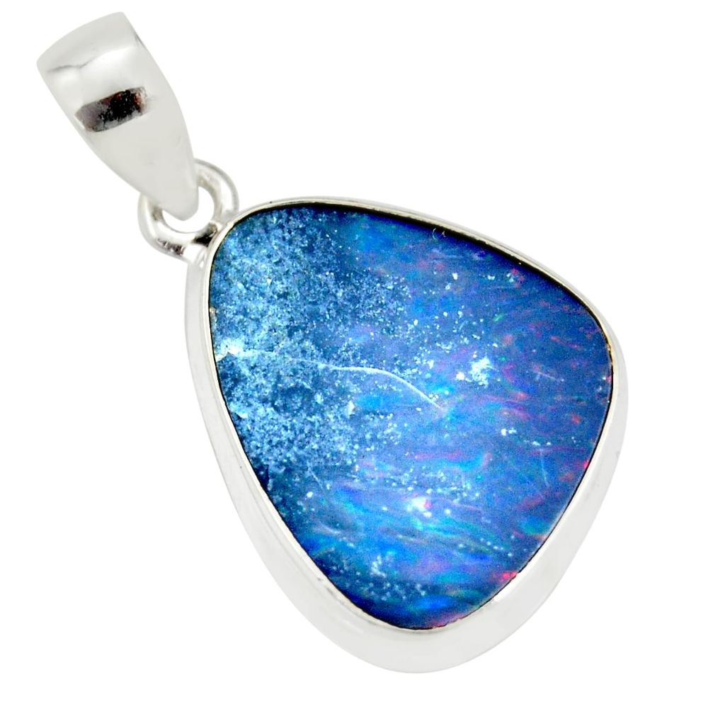 9.80cts natural blue doublet opal australian 925 sterling silver pendant r36113