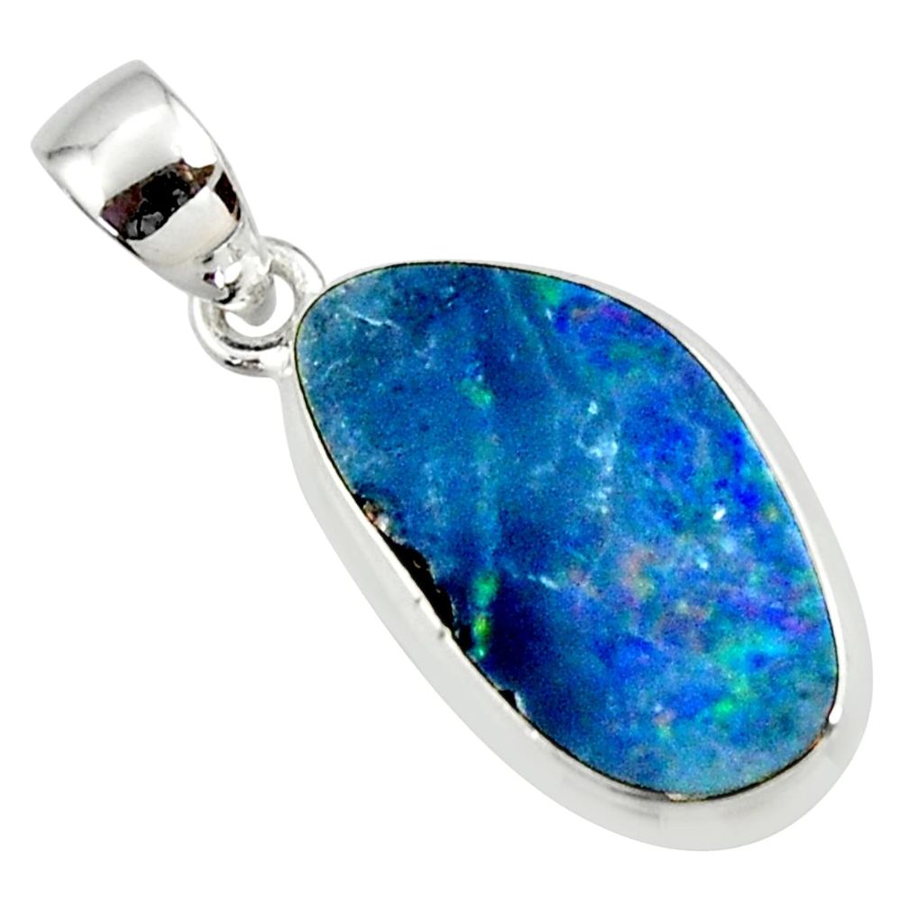 8.49cts natural blue doublet opal australian 925 sterling silver pendant r36123
