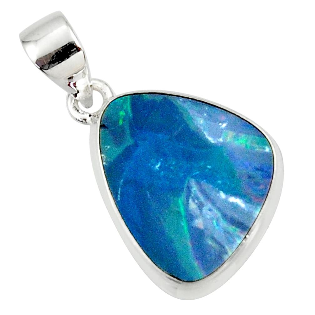 8.46cts natural blue doublet opal australian 925 sterling silver pendant r36126