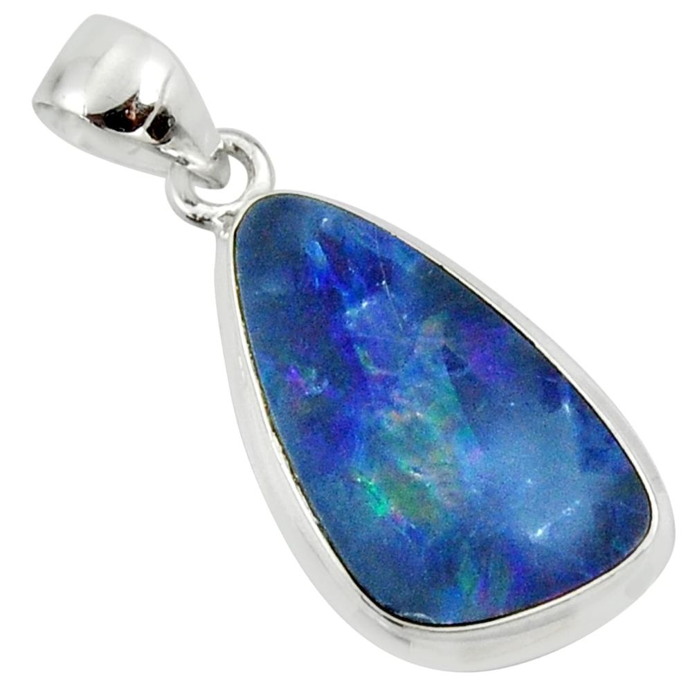 9.27cts natural blue doublet opal australian 925 sterling silver pendant r36131