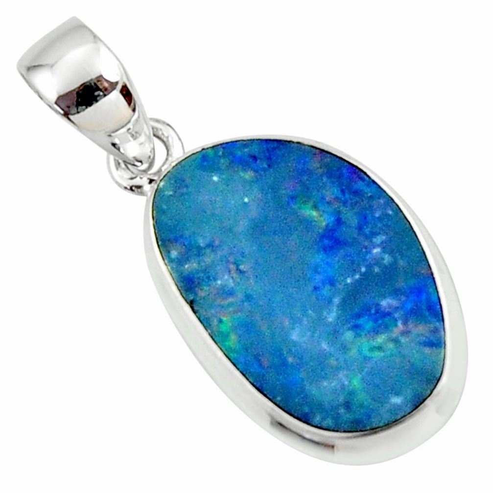 8.49cts natural blue doublet opal australian 925 sterling silver pendant r36134