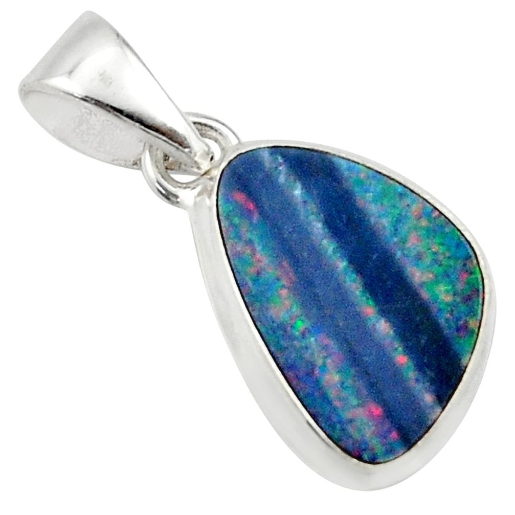 5.54cts natural blue doublet opal australian 925 sterling silver pendant r40053