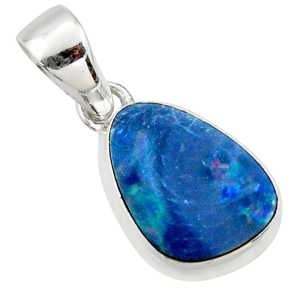 5.54cts natural blue doublet opal australian 925 sterling silver pendant r40055