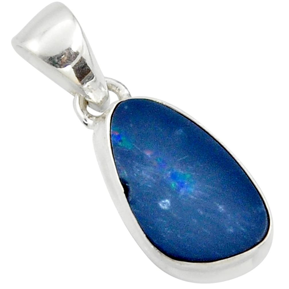 4.88cts natural blue doublet opal australian 925 sterling silver pendant r40059