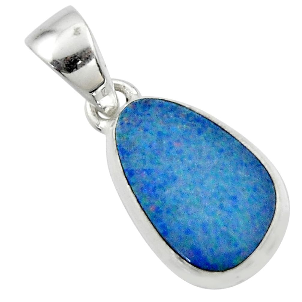 6.97cts natural blue doublet opal australian 925 sterling silver pendant r44609
