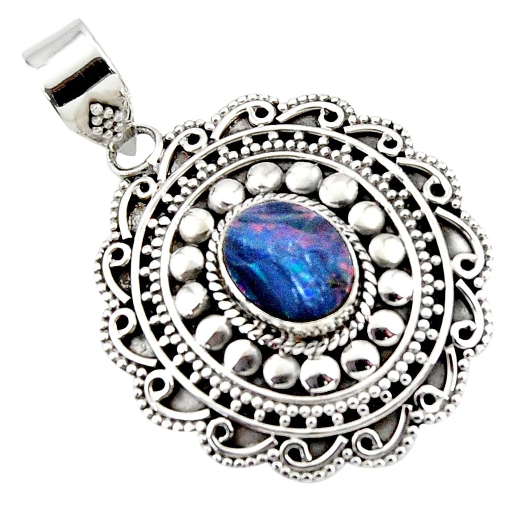 3.54cts natural blue doublet opal australian 925 sterling silver pendant r47021