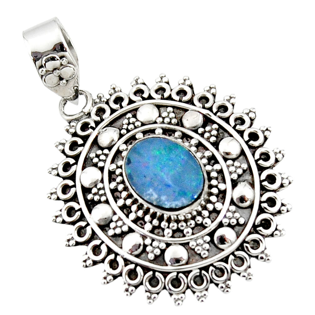 3.52cts natural blue doublet opal australian 925 sterling silver pendant r47023