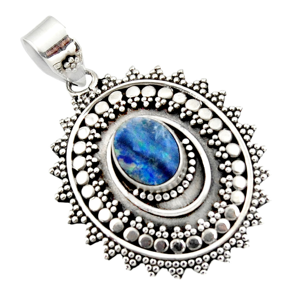 3.42cts natural blue doublet opal australian 925 sterling silver pendant r47030