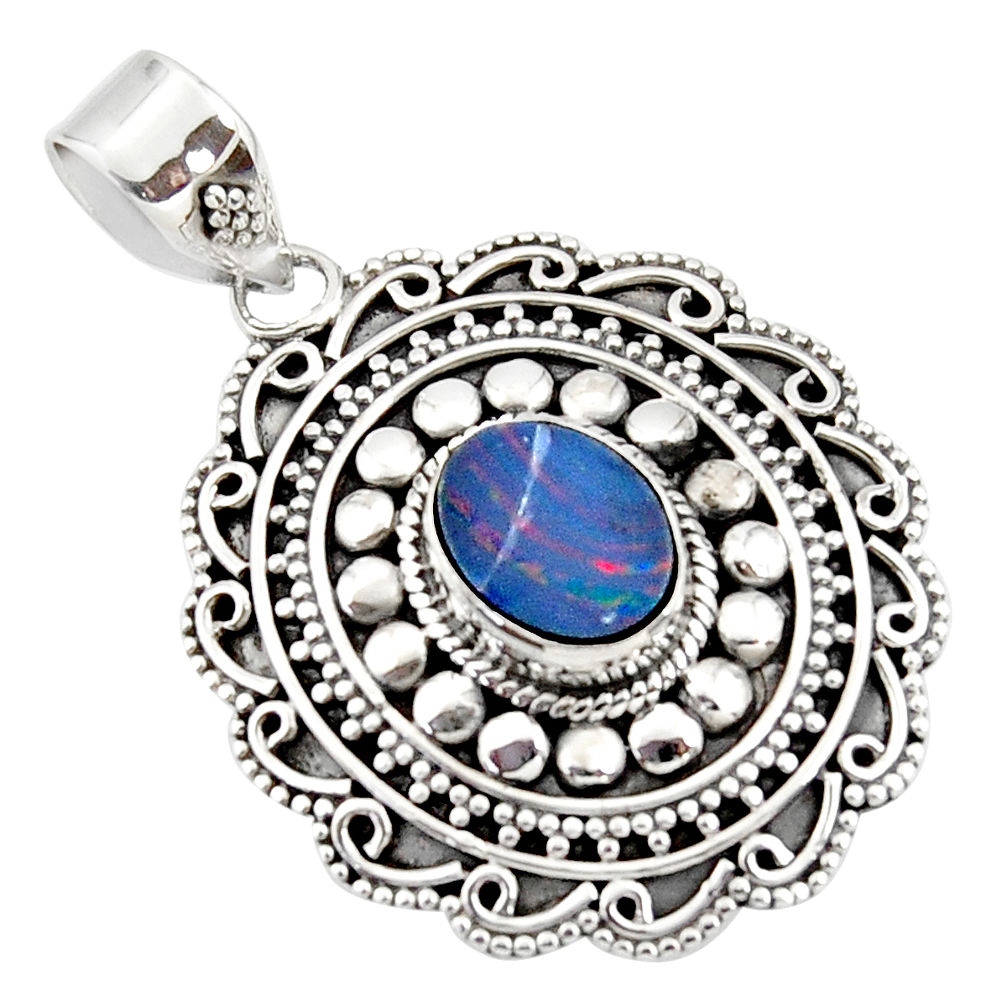 3.23cts natural blue doublet opal australian 925 sterling silver pendant r47031