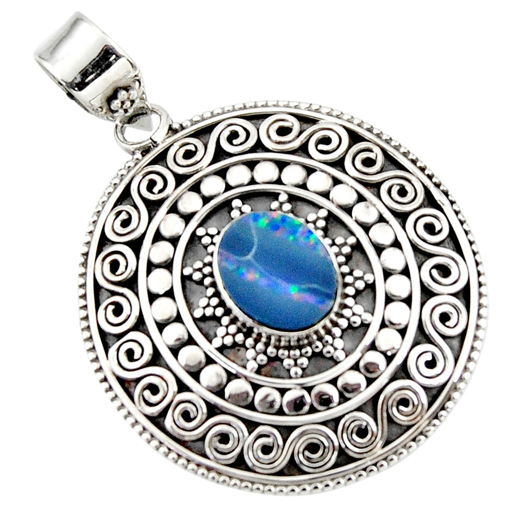3.37cts natural blue doublet opal australian 925 sterling silver pendant r47033