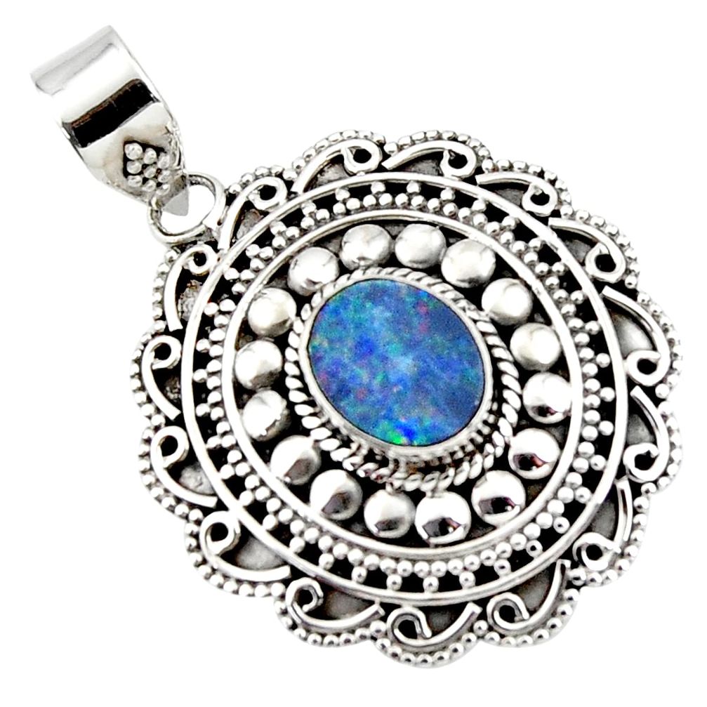 3.25cts natural blue doublet opal australian 925 sterling silver pendant r47034