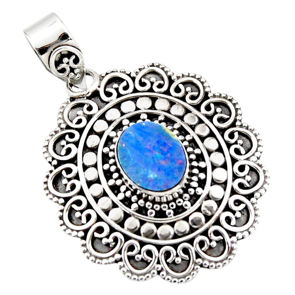 3.54cts natural blue doublet opal australian 925 sterling silver pendant r47036