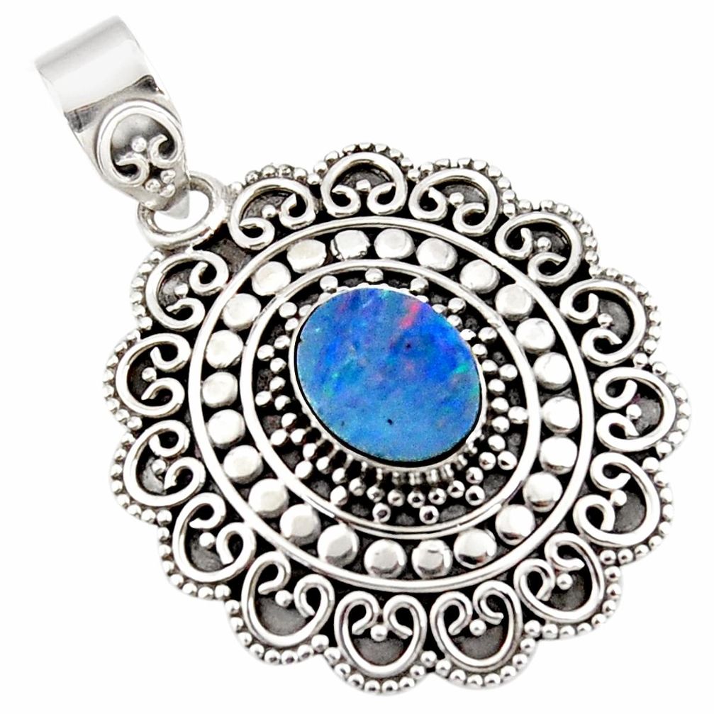 3.46cts natural blue doublet opal australian 925 sterling silver pendant r47043