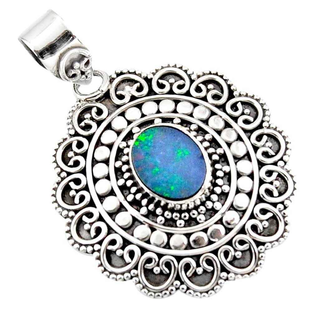 3.27cts natural blue doublet opal australian 925 sterling silver pendant r47045