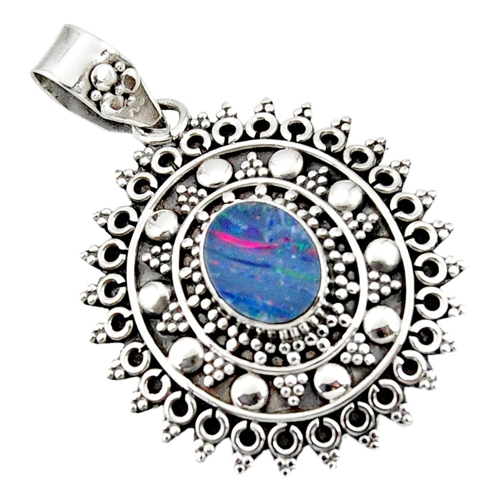 3.17cts natural blue doublet opal australian 925 sterling silver pendant r47048