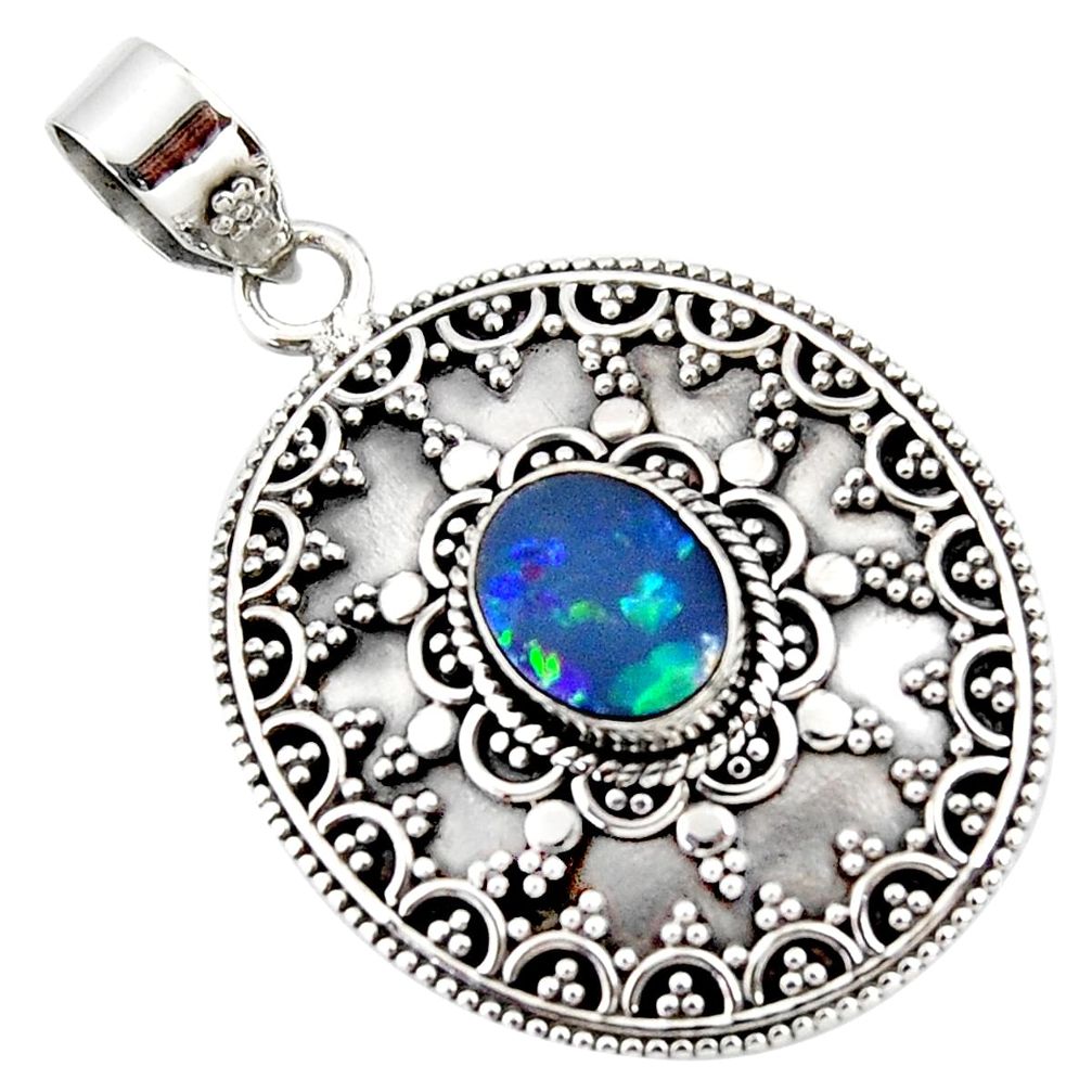 3.43cts natural blue doublet opal australian 925 sterling silver pendant r47057