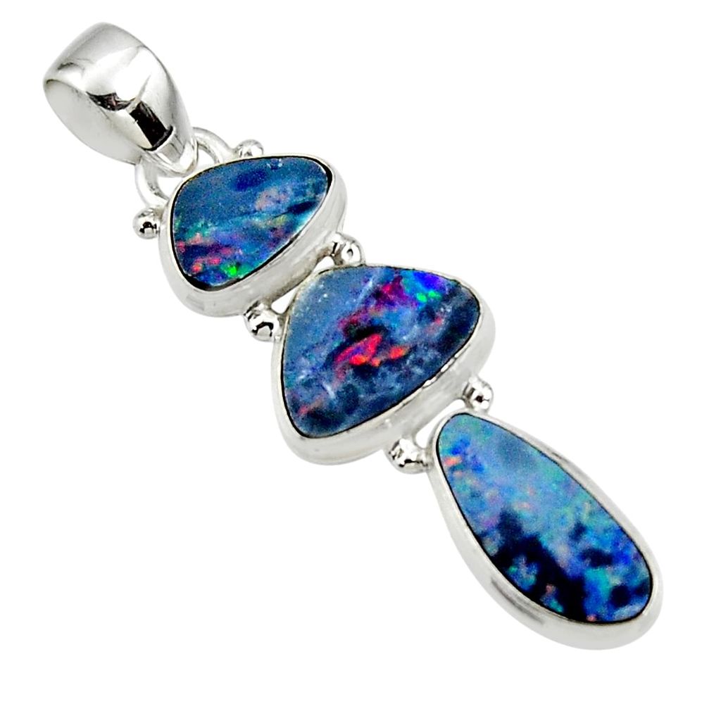 12.17cts natural blue doublet opal australian 925 sterling silver pendant r47145