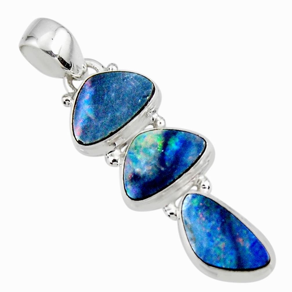 11.97cts natural blue doublet opal australian 925 sterling silver pendant r47147