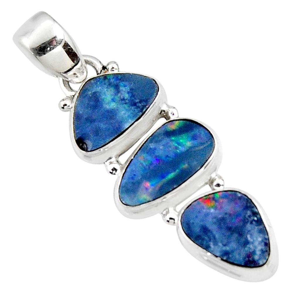 12.12cts natural blue doublet opal australian 925 sterling silver pendant r47152