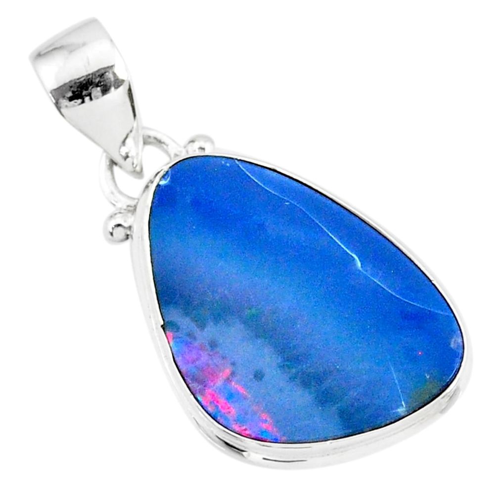 9.34cts natural blue doublet opal australian 925 sterling silver pendant r86182