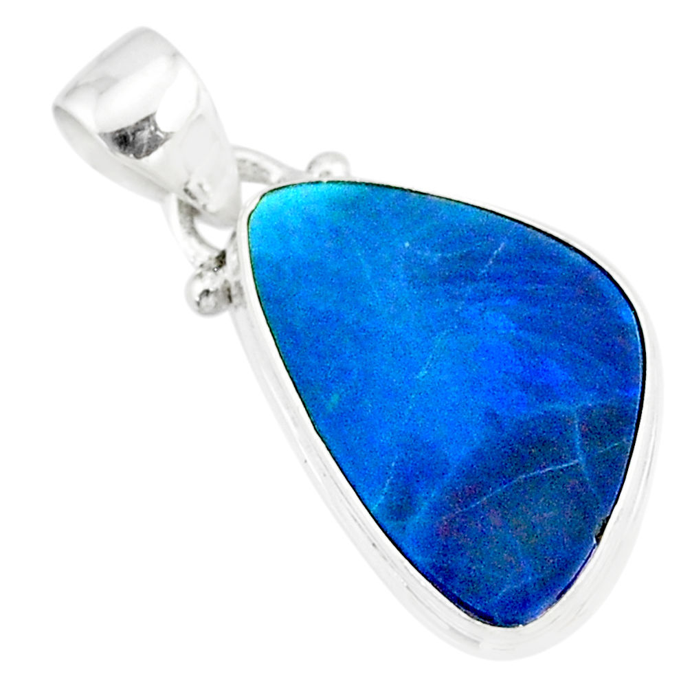 8.19cts natural blue doublet opal australian 925 sterling silver pendant r86221