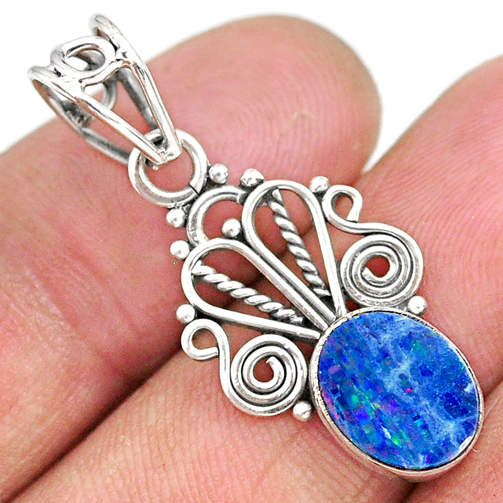 2.15cts natural blue doublet opal australian 925 sterling silver pendant r90133