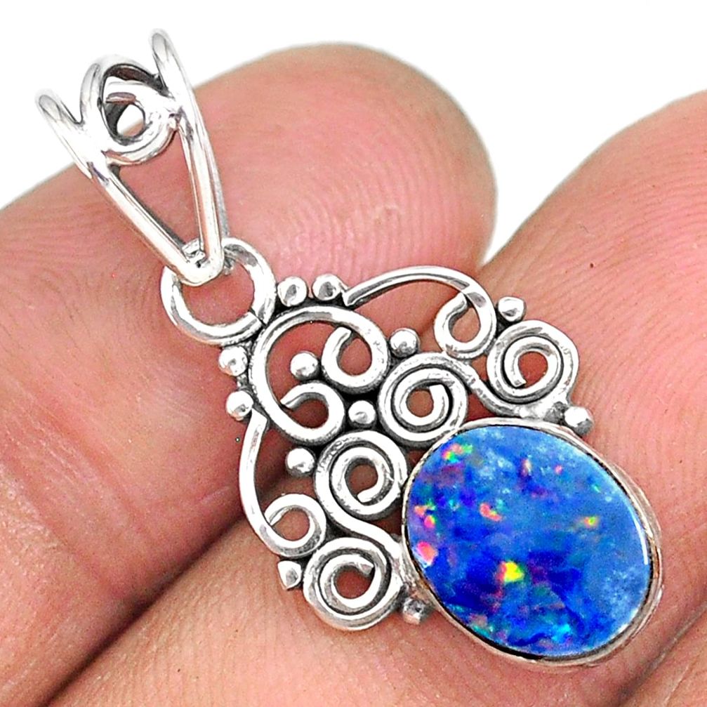 2.41cts natural blue doublet opal australian 925 sterling silver pendant r90143